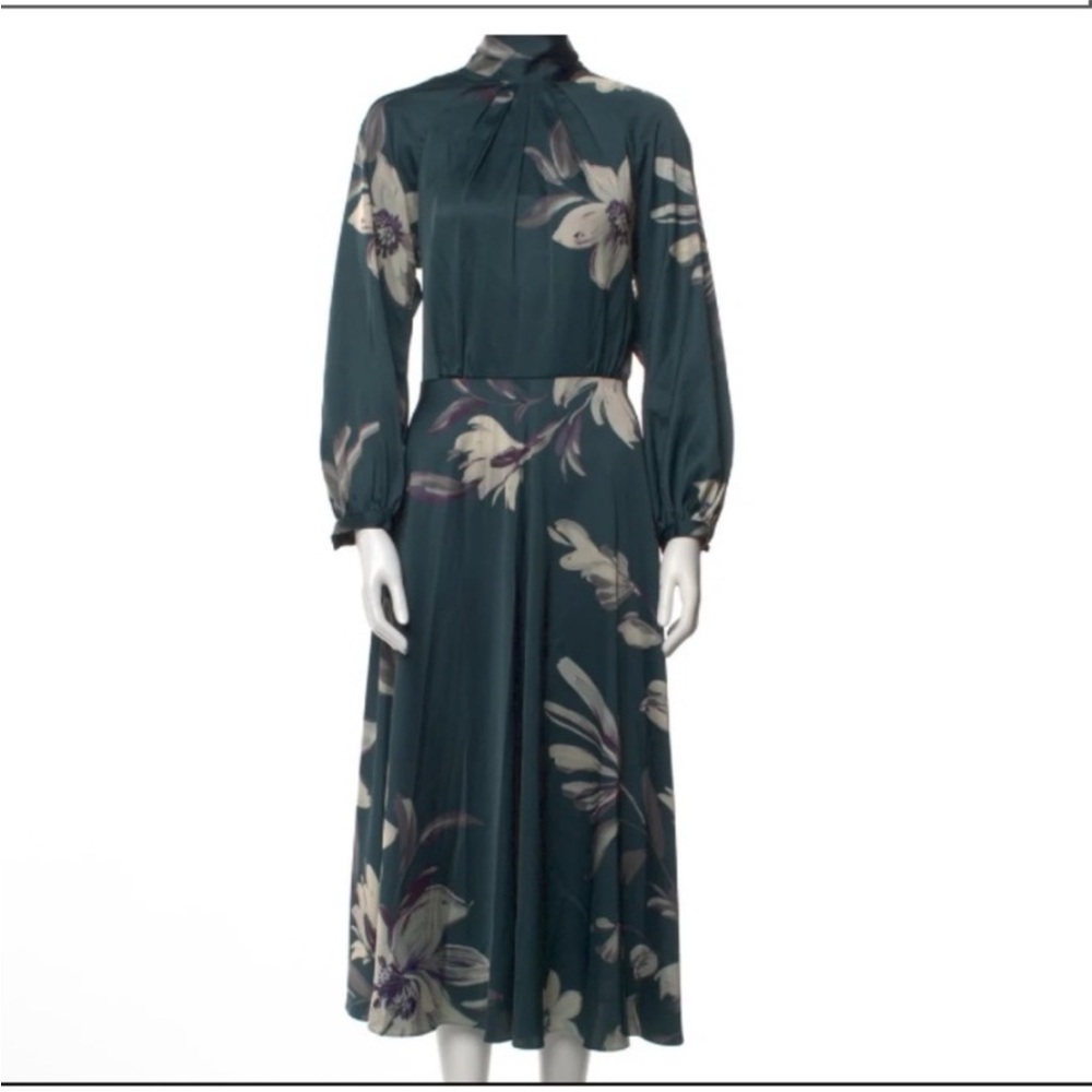 Teri Jon BY Rickie Freeman Chic Floral Midi Dress with Tie Neck Size 10 - Picture 3 of 10